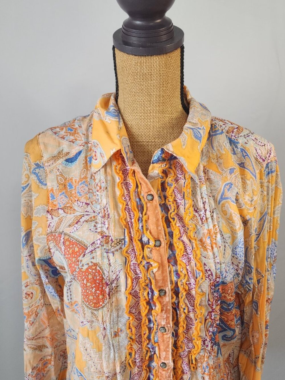 Soft Surroundings Paisley Ruffle Velvet Trim Tunic XL - Picture 3 of 13